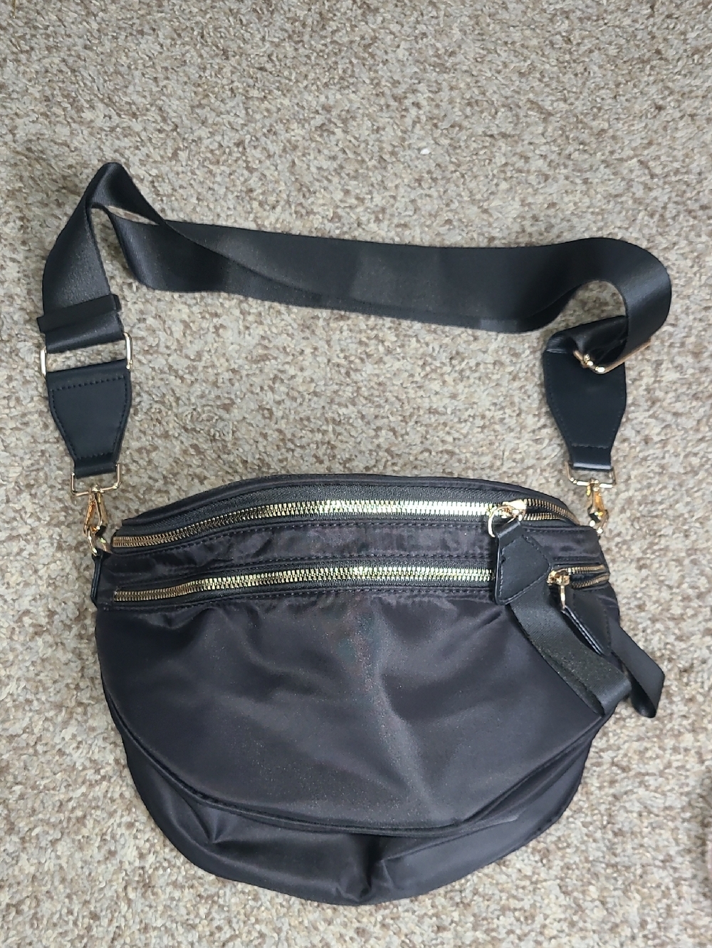 NEW Black Crossbody Sling Bag with Gold Hardware